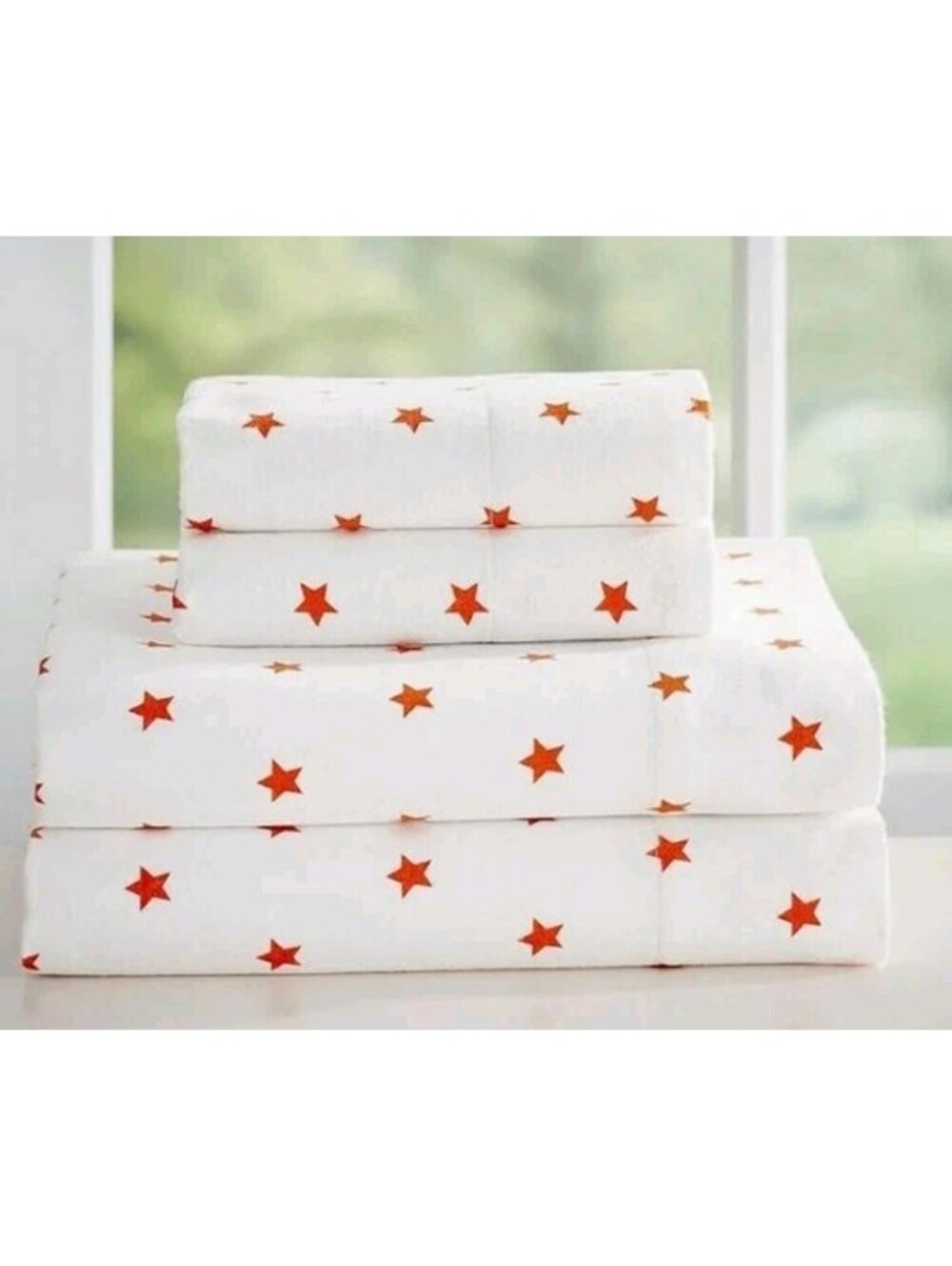 Pottery Barn Kids 4 Piece White Organic Orange Star Full Size Sheet Bedding Set